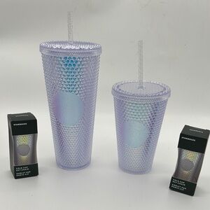 Starbucks 2023 Iridescent Studded Tumblers Set 24 oz 16oz & 2 keychains Unicorn